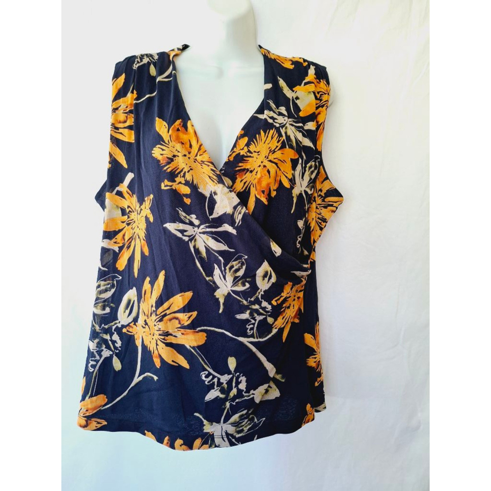 212 Collection XL Blue Floral Tropical surplice Hawaiian aloha office core top